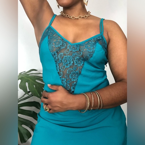 Vintage Victoria's Secret Gold Label Teal Lace Slip Dress SZ SP Chemise Lingerie - Picture 12 of 14